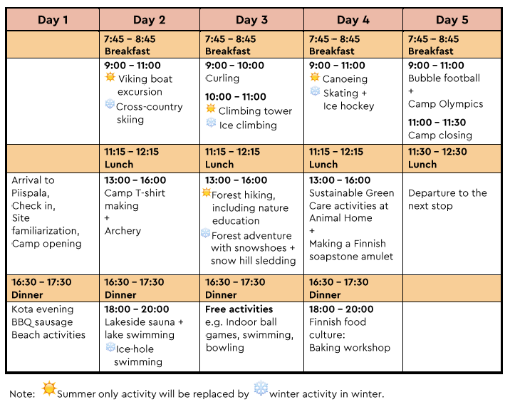 5-day camp school programmes