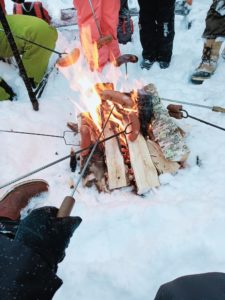 A fire where sausages are being grilled